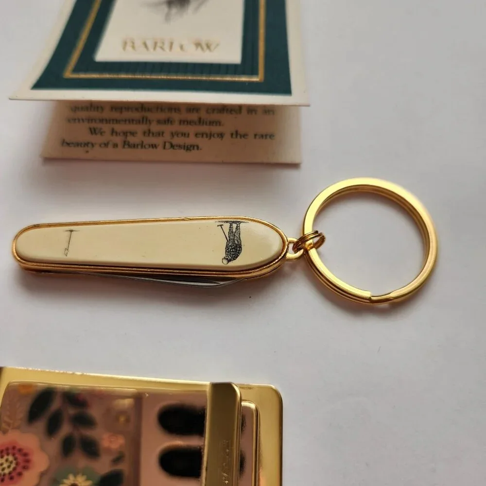 Vintage Barlow Designs Gold Money Clip and Keychain Set With Golfer Design